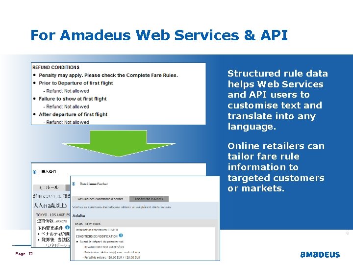 For Amadeus Web Services & API Online retailers can tailor fare rule information to