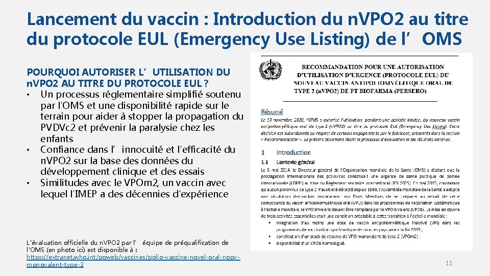 Lancement du vaccin : Introduction du n. VPO 2 au titre du protocole EUL