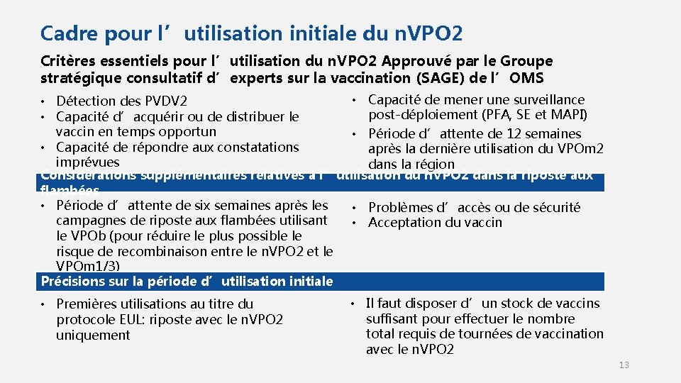 Cadre pour l’utilisation initiale du n. VPO 2 Critères essentiels pour l’utilisation du n.