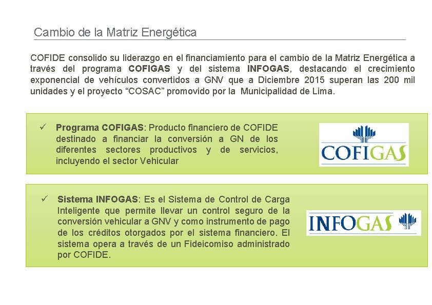 Cambio de la Matriz Energética COFIDE consolido su liderazgo en el financiamiento para el