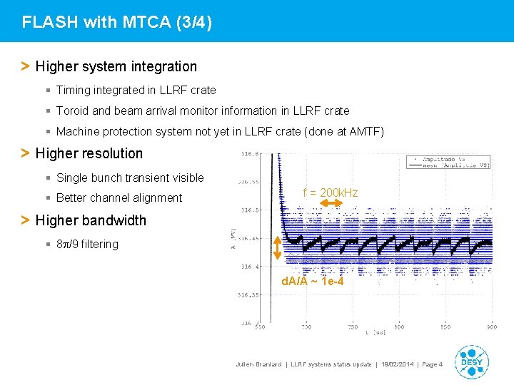 FLASH with MTCA (3/4) > Higher system integration § Timing integrated in LLRF crate