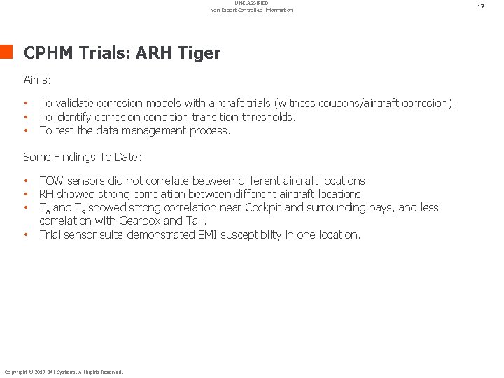 UNCLASSIFIED Non-Export Controlled Information CPHM Trials: ARH Tiger Aims: • • • To validate