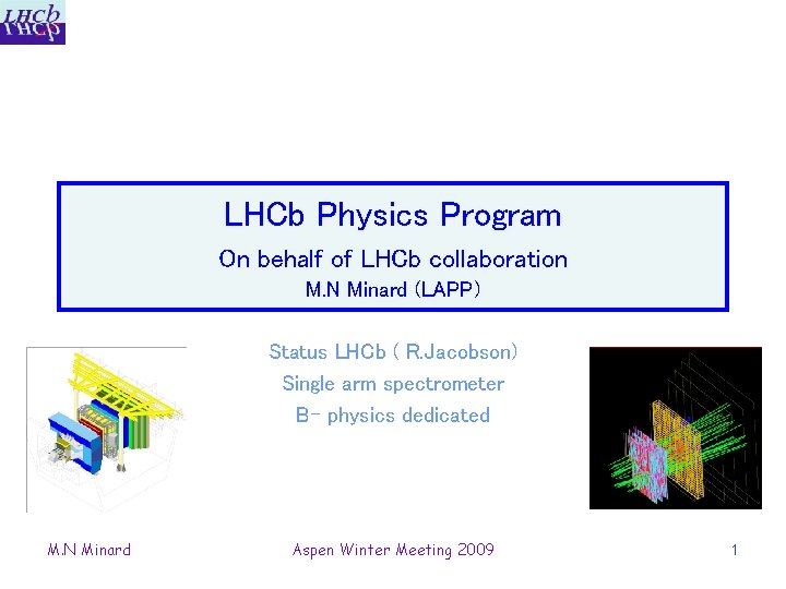 LHCb Physics Program On behalf of LHCb collaboration M. N Minard (LAPP) Status LHCb