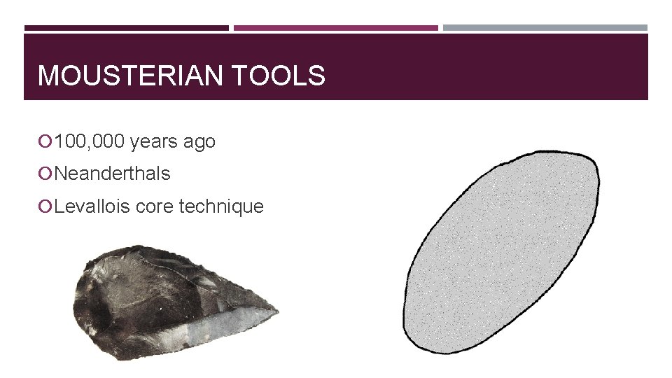 MOUSTERIAN TOOLS 100, 000 years ago Neanderthals Levallois core technique 