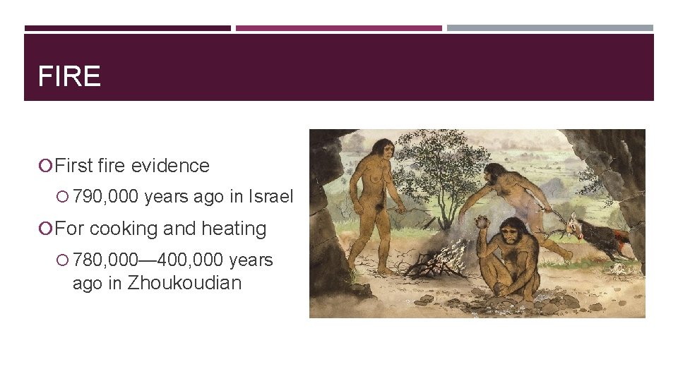 FIRE First fire evidence 790, 000 years ago in Israel For cooking and heating