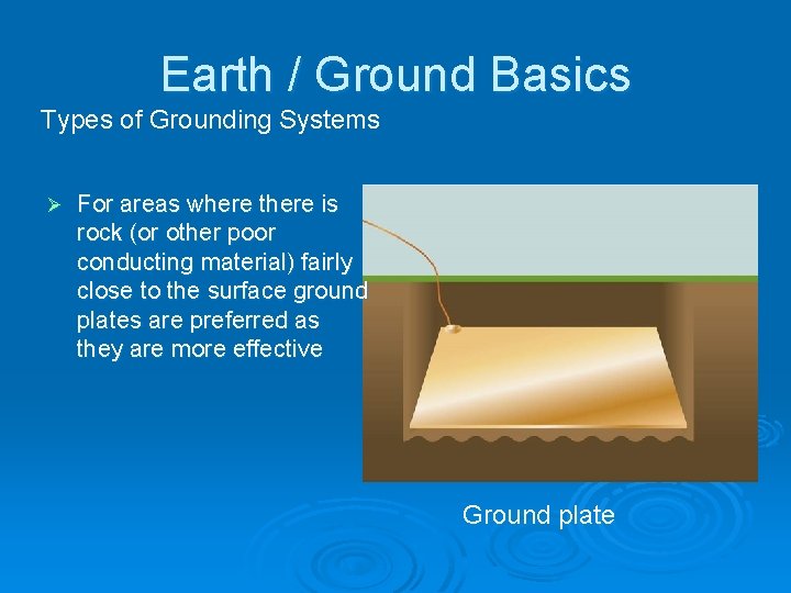 Earth / Ground Basics Types of Grounding Systems Ø For areas where there is