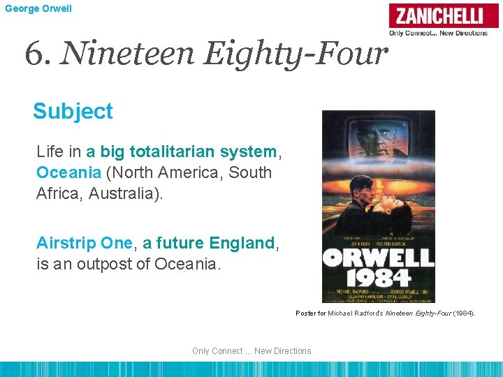George Orwell 6. Nineteen Eighty-Four Subject Life in a big totalitarian system, Oceania (North