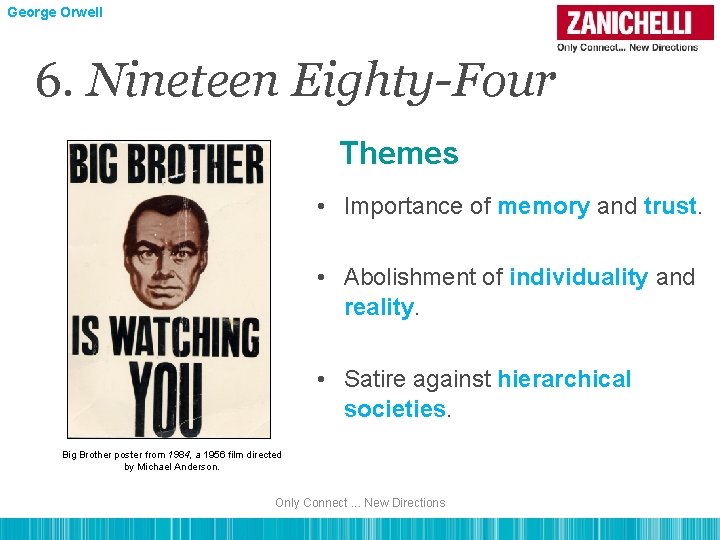 George Orwell 6. Nineteen Eighty-Four Themes • Importance of memory and trust. • Abolishment