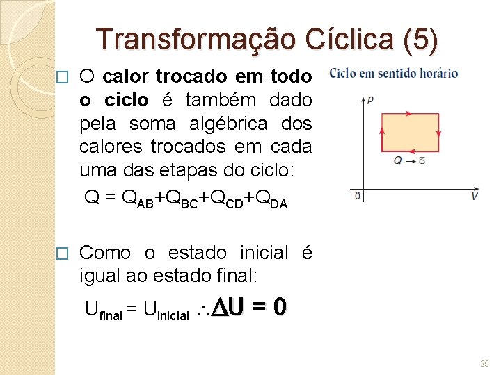 Transformação Cíclica (5) � O calor trocado em todo o ciclo é também dado