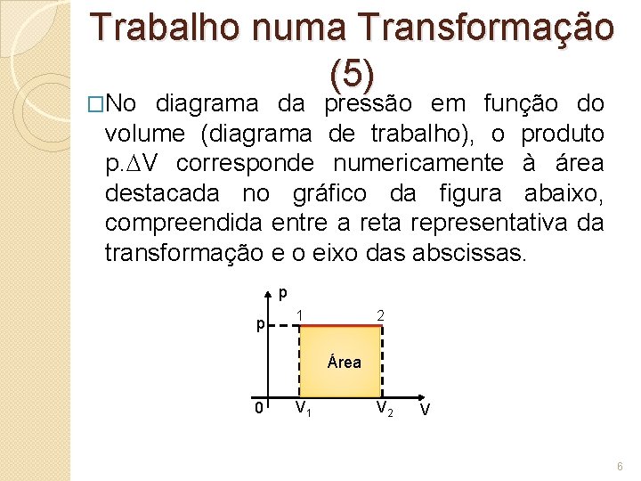 Trabalho numa Transformação (5) �No diagrama da pressão em função do volume (diagrama de