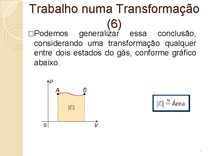 Trabalho numa Transformação (6) �Podemos generalizar essa conclusão, considerando uma transformação qualquer entre dois