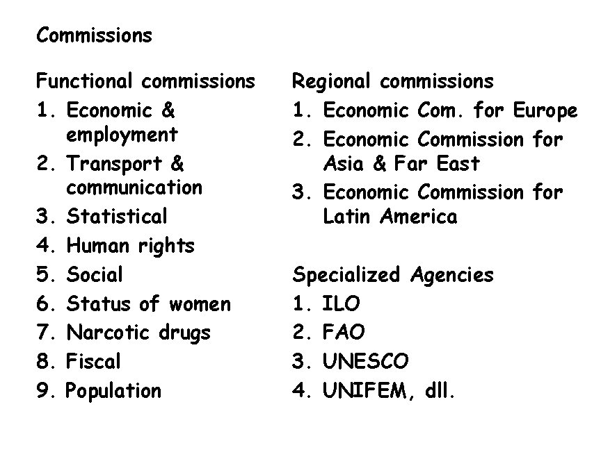 Commissions Functional commissions 1. Economic & employment 2. Transport & communication 3. Statistical 4.