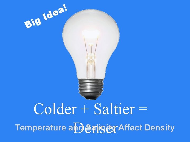 g i B ! a e d I Colder + Saltier = Temperature and g i B ! a e d I Colder + Saltier = Temperature and