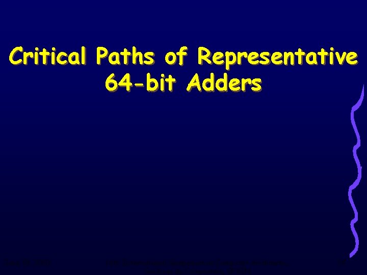 Critical Paths of Representative 64 -bit Adders June 18, 2003 16 th International Symposium