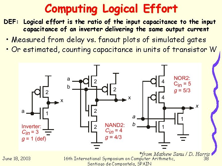 Computing Logical Effort DEF: Logical effort is the ratio of the input capacitance to