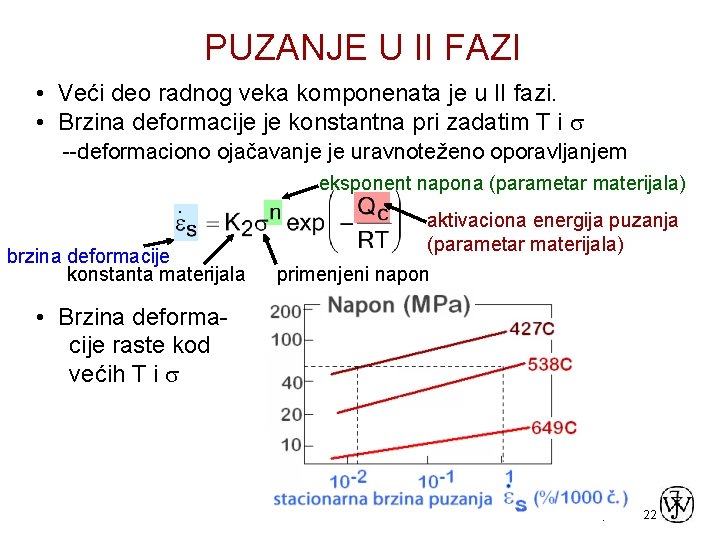 PUZANJE U II FAZI • Veći deo radnog veka komponenata je u II fazi.