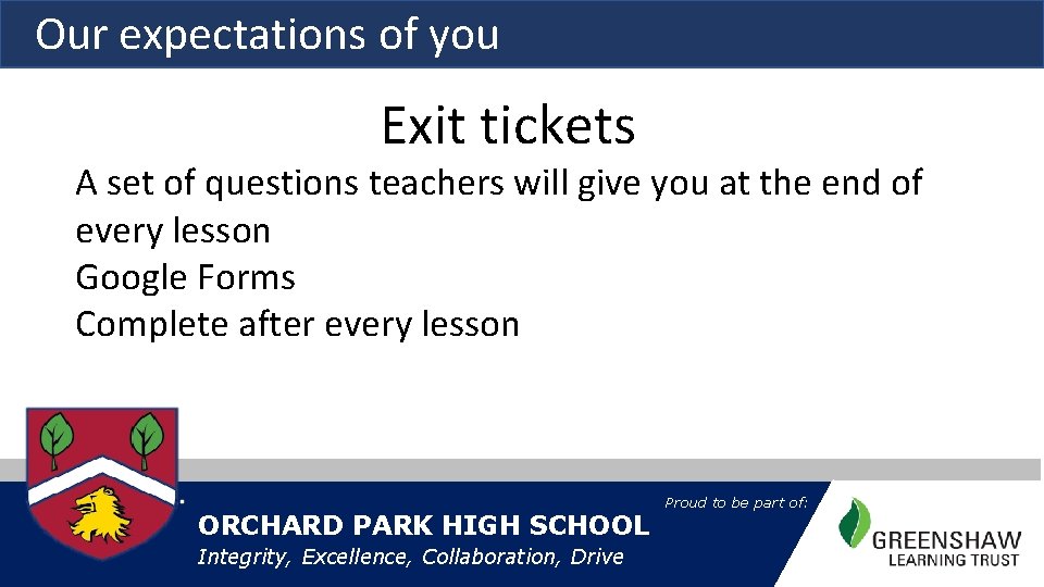 Our expectations of you Exit tickets A set of questions teachers will give you