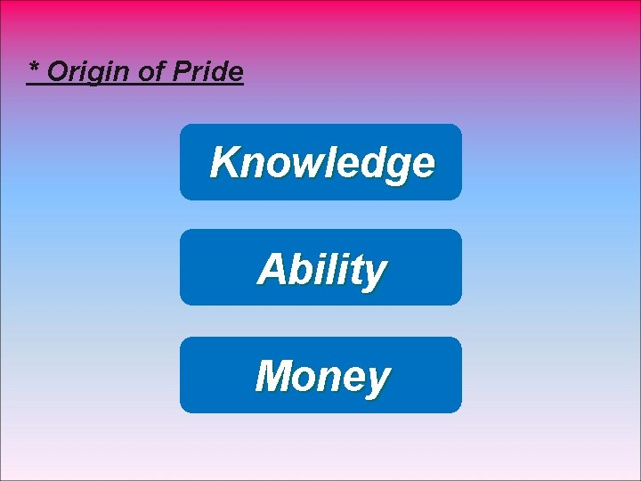 * Origin of Pride Knowledge Ability Money 