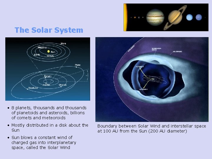 The Solar System • 8 planets, thousands and thousands of planetoids and asteroids, billions