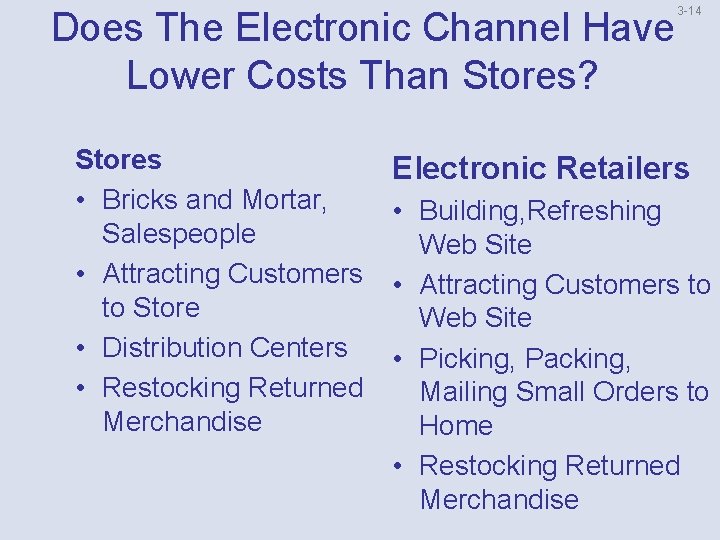 Does The Electronic Channel Have Lower Costs Than Stores? Stores • Bricks and Mortar,