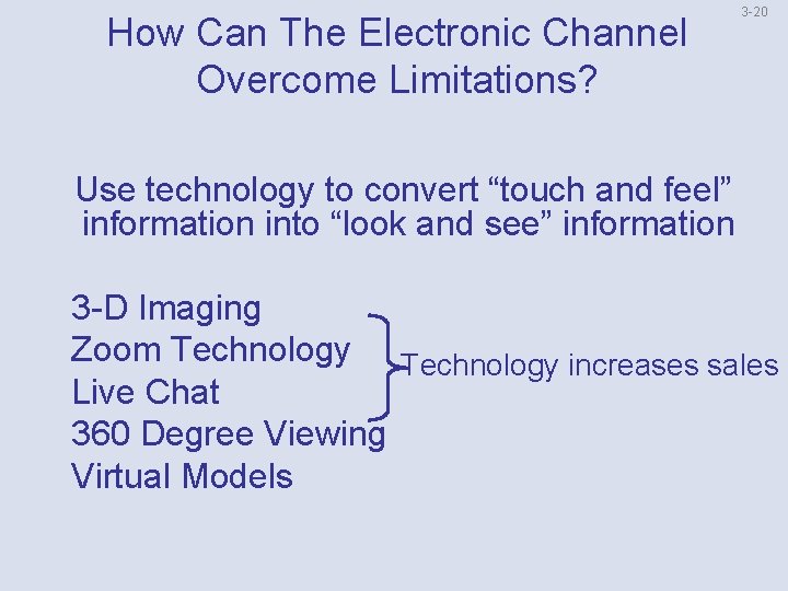 How Can The Electronic Channel Overcome Limitations? 3 -20 Use technology to convert “touch