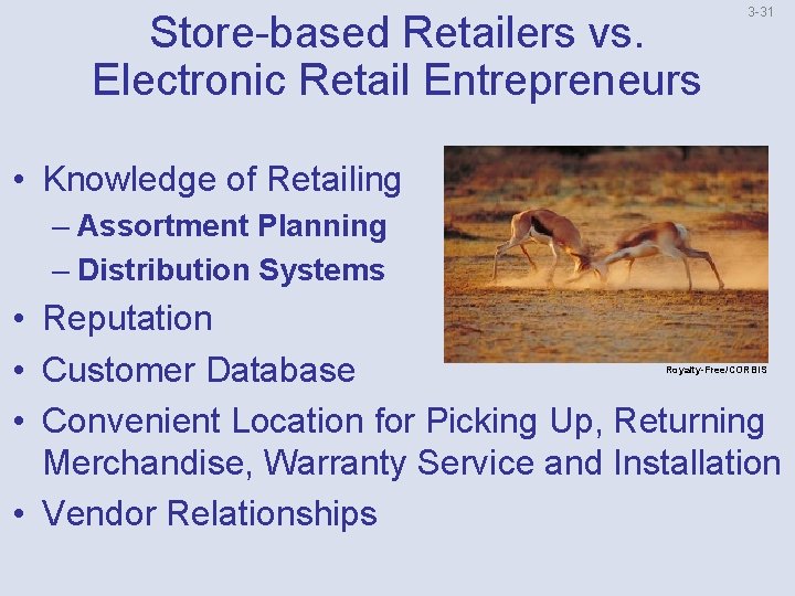 Store-based Retailers vs. Electronic Retail Entrepreneurs 3 -31 • Knowledge of Retailing – Assortment