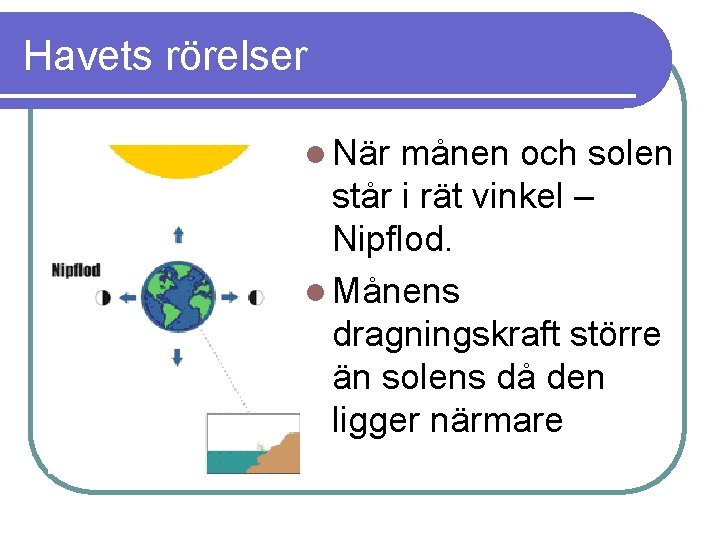 Havets rörelser l När månen och solen står i rät vinkel – Nipflod. l