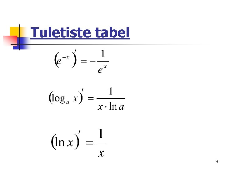 Tuletiste tabel 9 