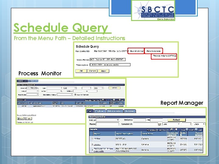 Schedule Query From the Menu Path – Detailed Instructions Process Monitor Report Manager 