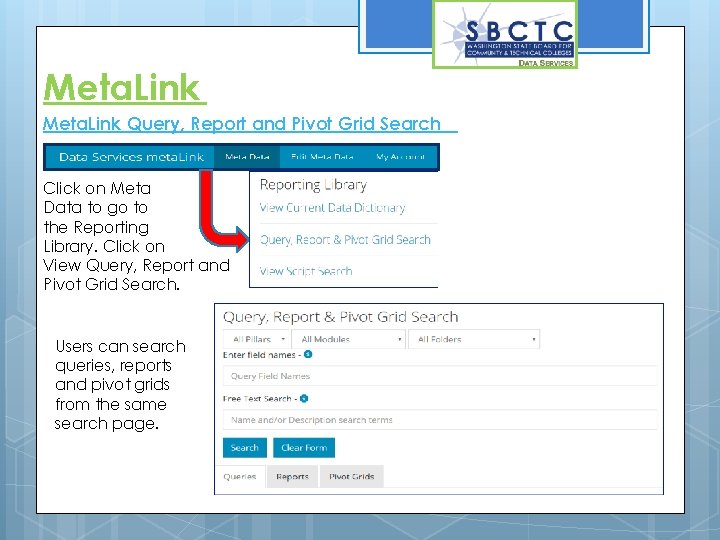 Meta. Link Query, Report and Pivot Grid Search Click on Meta Data to go