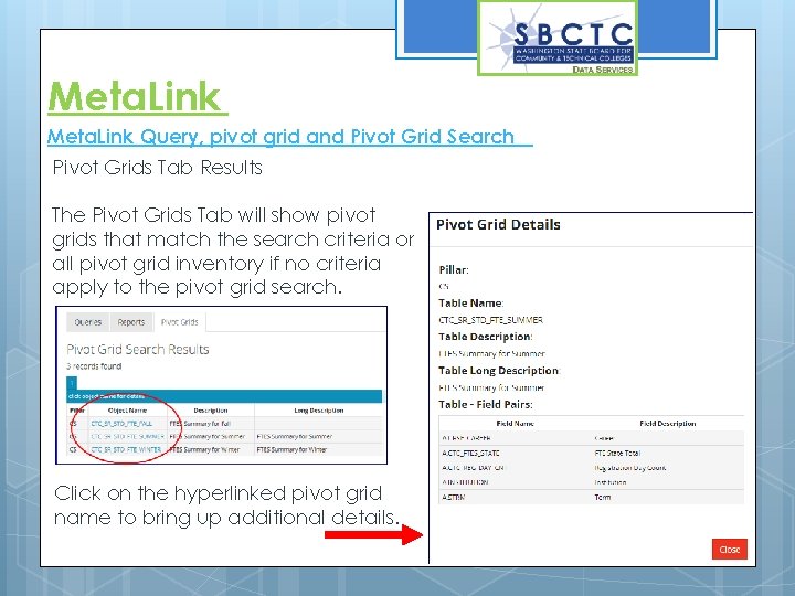 Meta. Link Query, pivot grid and Pivot Grid Search Pivot Grids Tab Results The