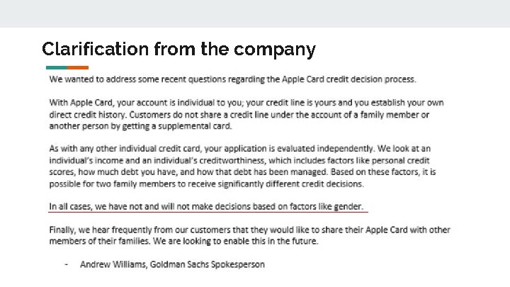 Clarification from the company 