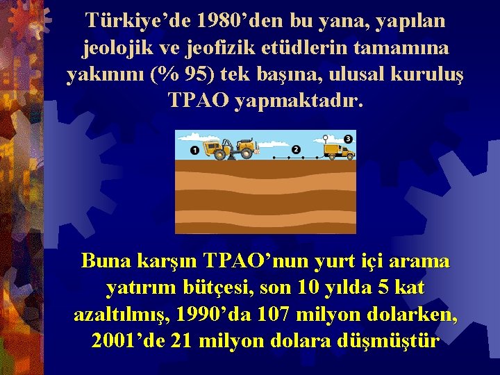 Türkiye’de 1980’den bu yana, yapılan jeolojik ve jeofizik etüdlerin tamamına yakınını (% 95) tek