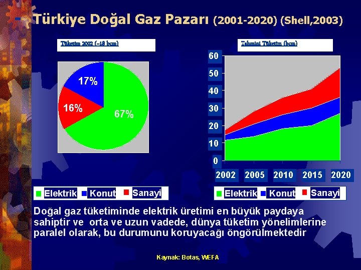 Türkiye Doğal Gaz Pazarı (2001 -2020) (Shell, 2003) Tüketim 2002 (~18 bcm) Tahmini Tüketim