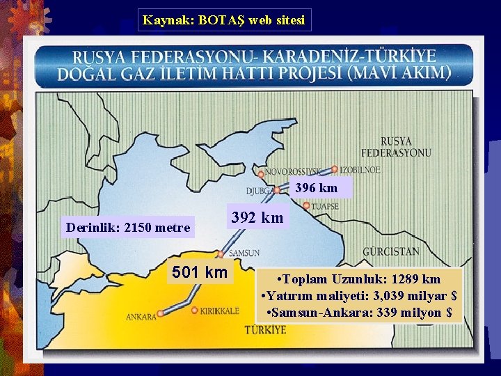 Kaynak: BOTAŞ web sitesi 396 km Derinlik: 2150 metre 501 km 392 km •