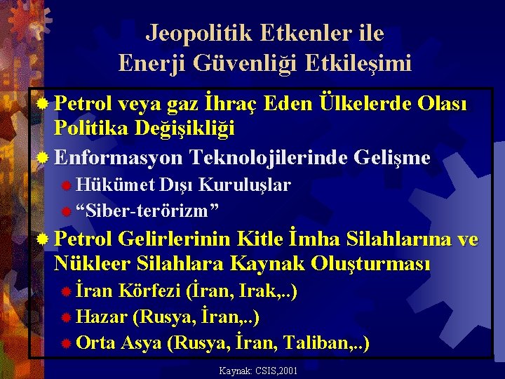 Jeopolitik Etkenler ile Enerji Güvenliği Etkileşimi ® Petrol veya gaz İhraç Eden Ülkelerde Olası