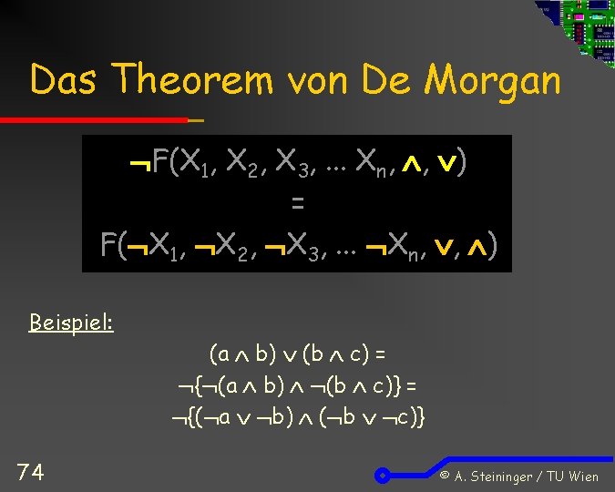 Das Theorem von De Morgan F(X 1, X 2, X 3, . . .