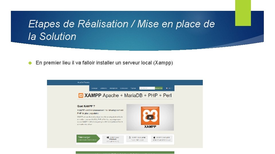 Etapes de Réalisation / Mise en place de la Solution En premier lieu il