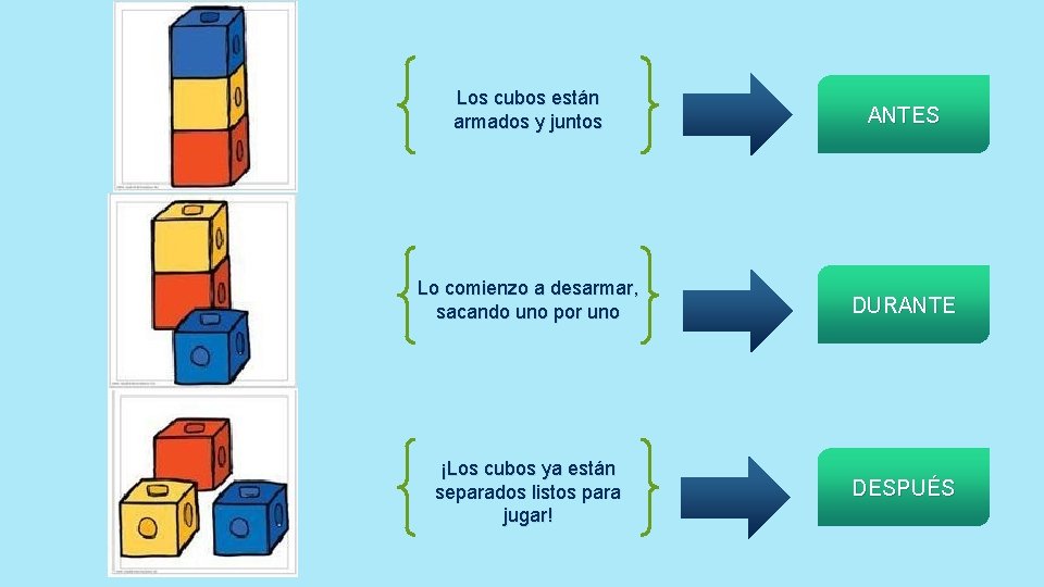 Los cubos están armados y juntos ANTES Lo comienzo a desarmar, sacando uno por