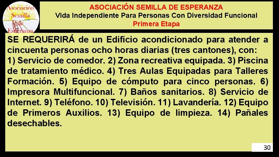 ASOCIACIÓN SEMILLA DE ESPERANZA Vida Independiente Para Personas Con Diversidad Funcional Primera Etapa SE