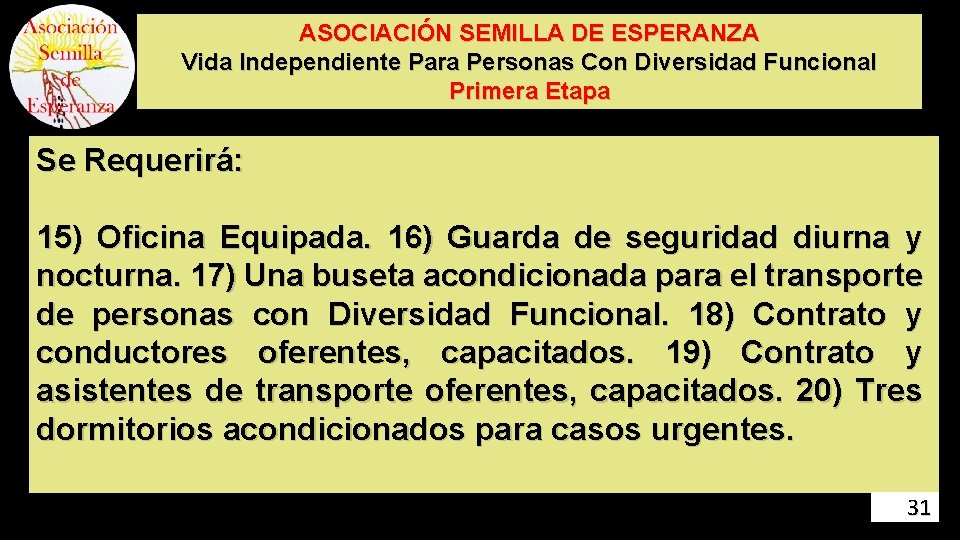 ASOCIACIÓN SEMILLA DE ESPERANZA Vida Independiente Para Personas Con Diversidad Funcional Primera Etapa Se