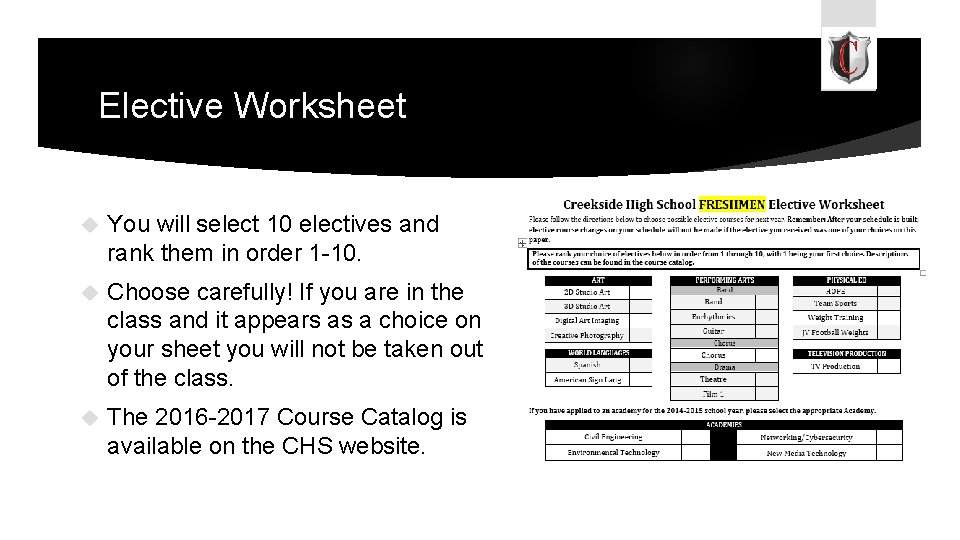 Elective Worksheet You will select 10 electives and rank them in order 1 -10.