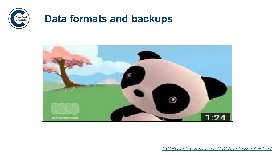 Data formats and backups. 13 NYU Health Sciences Library (2012) Data Sharing, Part 2