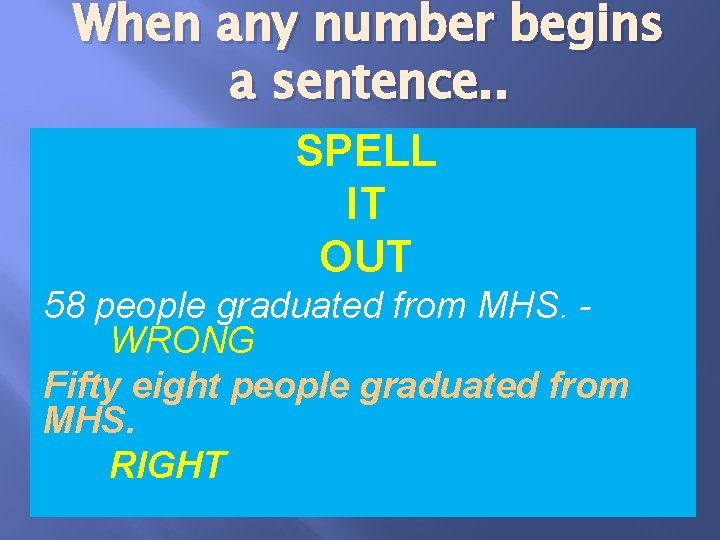 When any number begins a sentence. . SPELL IT OUT 58 people graduated from