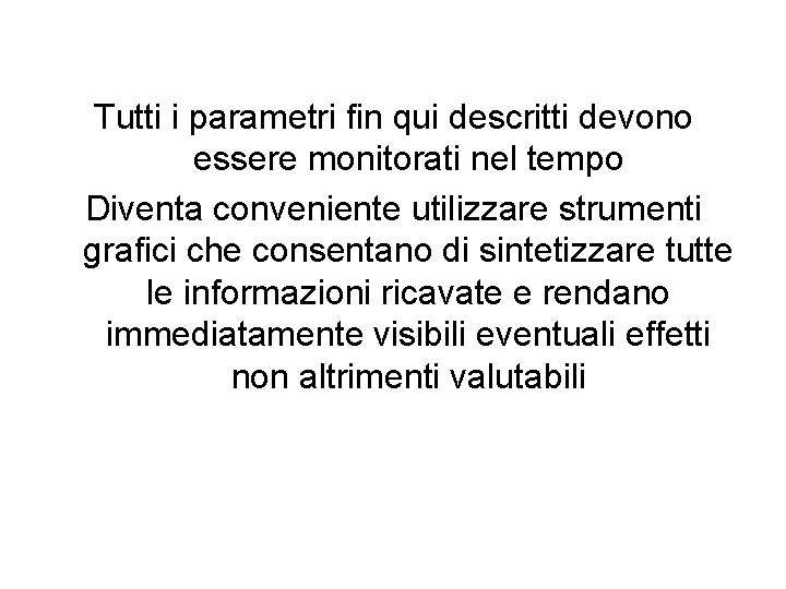 Tutti i parametri fin qui descritti devono essere monitorati nel tempo Diventa conveniente utilizzare