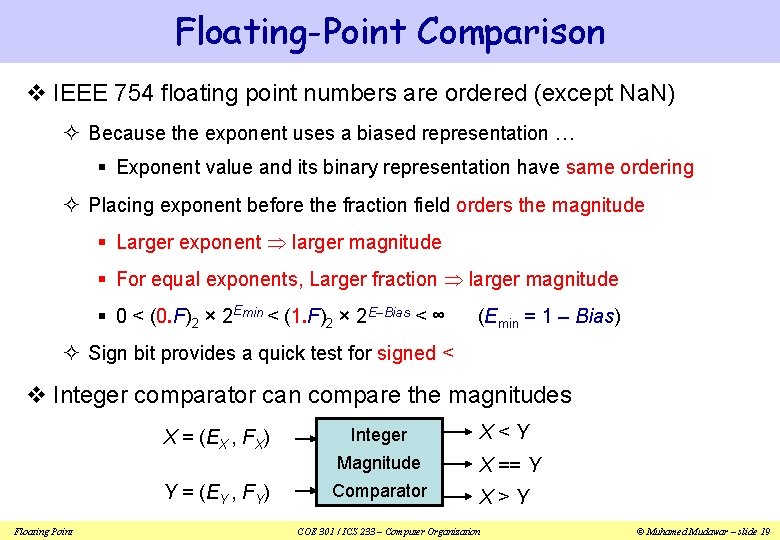 Floating-Point Comparison v IEEE 754 floating point numbers are ordered (except Na. N) ²