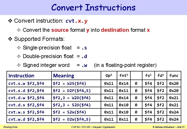 Convert Instructions v Convert instruction: cvt. x. y ² Convert the source format y
