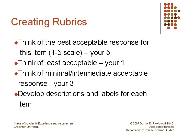 Creating Rubrics l. Think of the best acceptable response for this item (1 -5