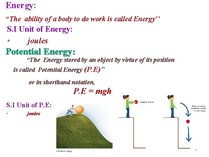 Energy: “The ability of a body to do work is called Energy’’ S. I