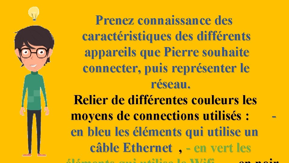 Prenez connaissance des caractéristiques différents appareils que Pierre souhaite connecter, puis représenter le réseau.